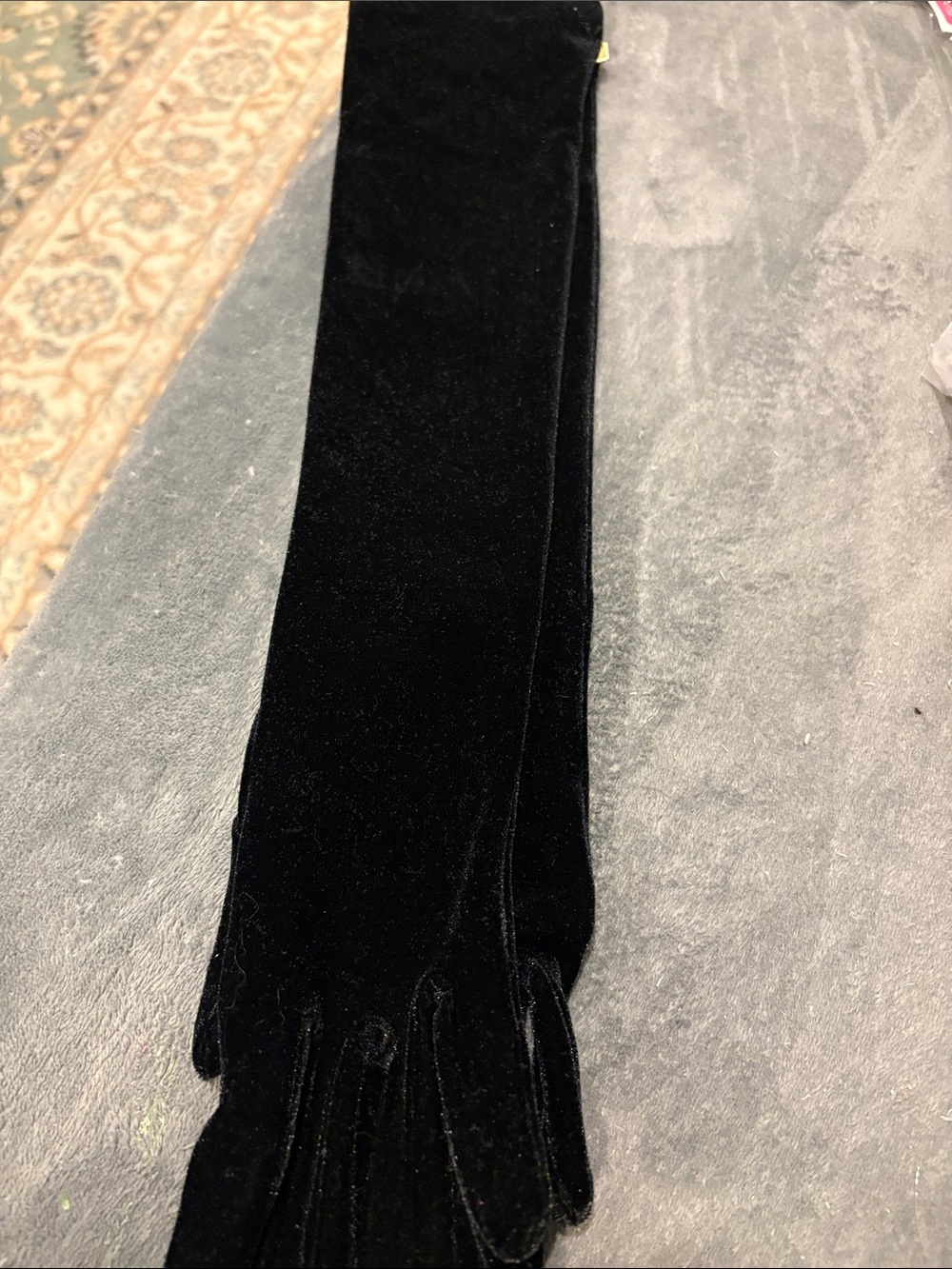 Long Black Velvet Opera Gloves